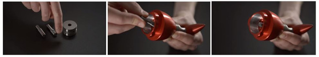 The process of inserting the lower pin to the centre ring.